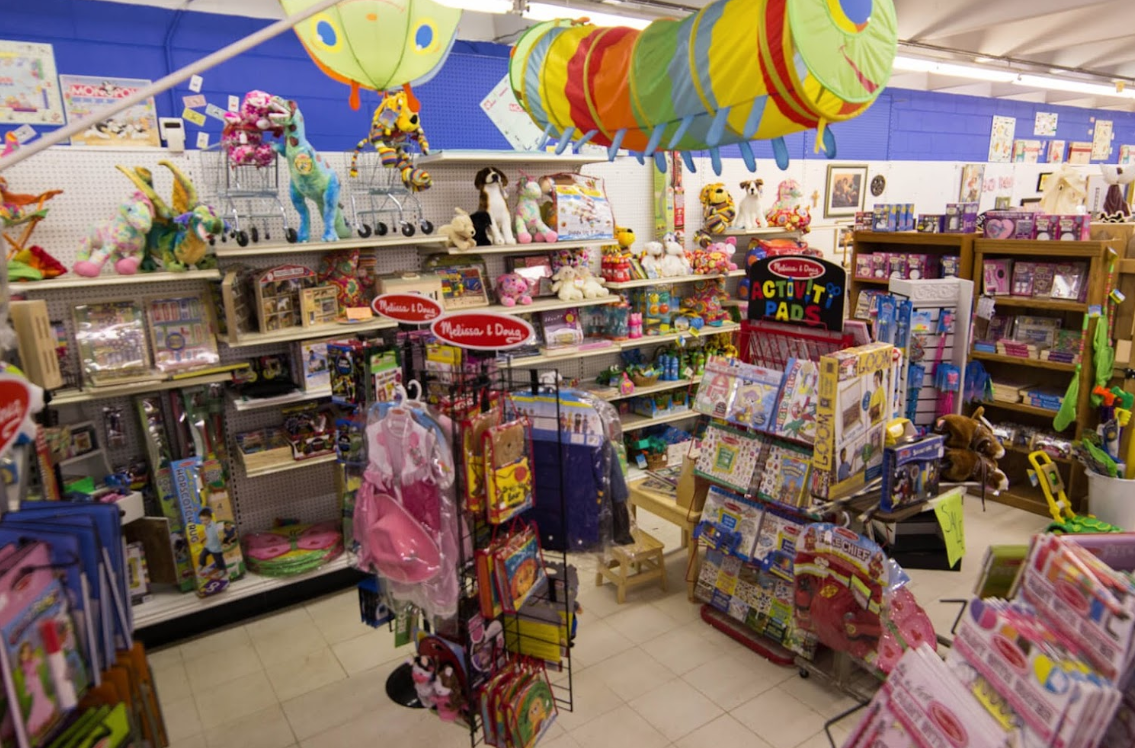 Toys, games, books, and children's goods inside The Treasure Chest